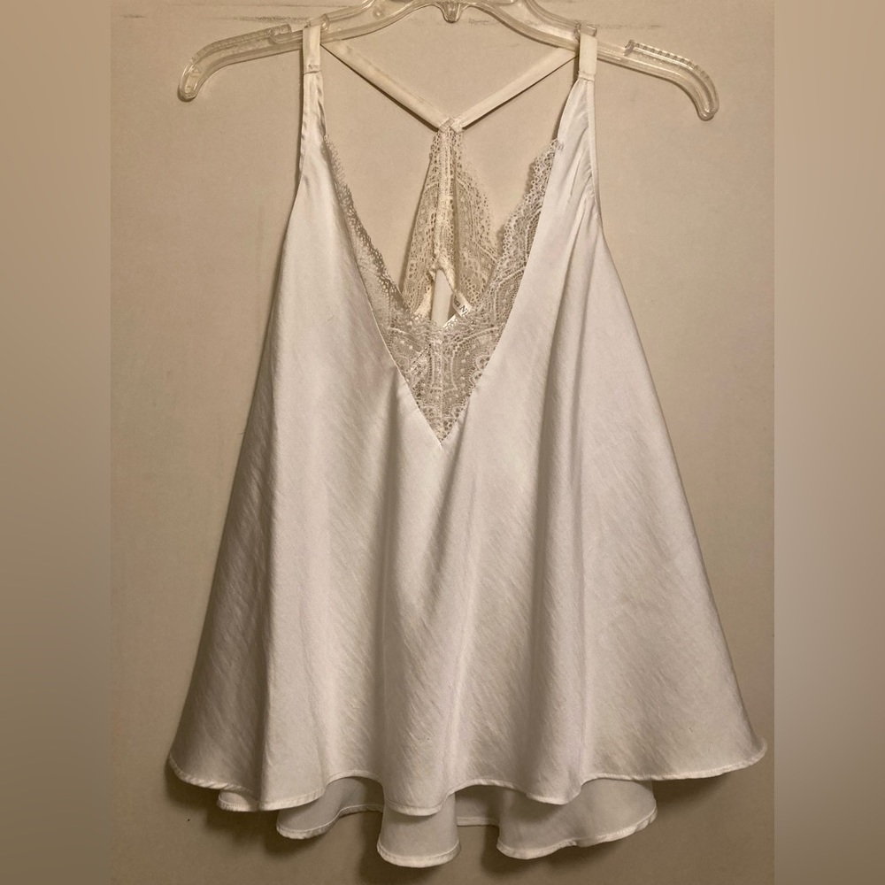 Flora Nikrooz white satin blouse with lace detailing